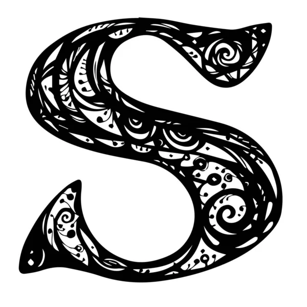 Initiaal - letter S vintage illustraties. Vector met zwarte kleur. tatoeage sjabloon of kalligrafie Typografie Monogram — Stockvector