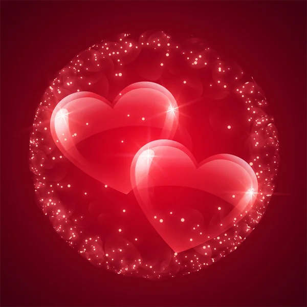 バレンタインデーのメッセージ 浮動小数点の心赤の背景 — ストックベクタ