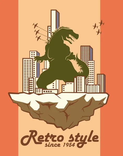 Godzilla clássico publicidade clip arte — Vetor de Stock