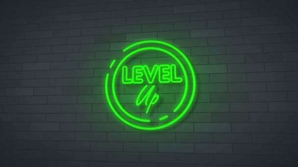 Grön Nivå Upp Neon Sign Lights Animation Videovägg Bakgrund — Stockvideo