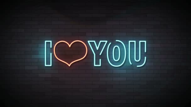 Love You Neon Sign Lights Animation Video Wall Background — Stock Video