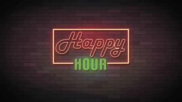 Happy Hour Luzes Sinal Néon Animation Video Wall Fundo — Vídeo de Stock