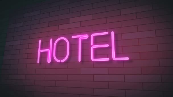 Hotel Neon Sign Lights Animation Video Wall Pozadí — Stock video