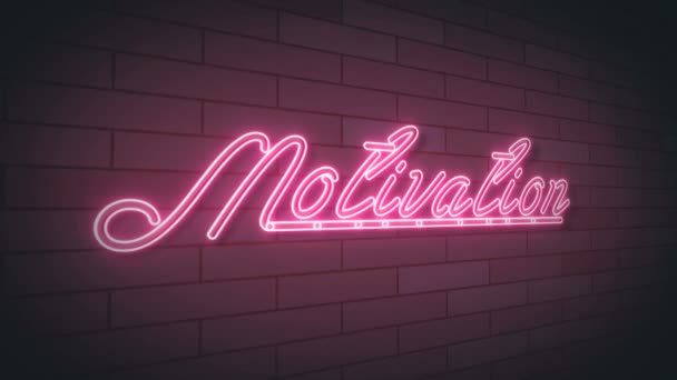 Motivation Neon Tecken Ljus Animation Video Vägg Bakgrund — Stockvideo