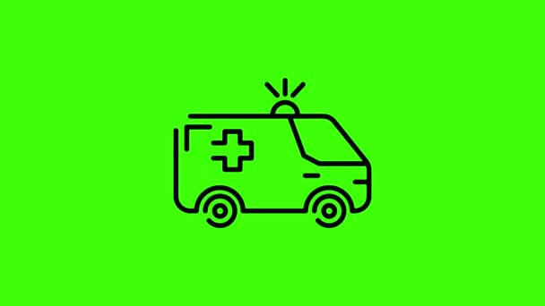 救急車のアイコンの動きグラフィックアニメーション緑の背景 4Kモーショングラフィックス — ストック動画