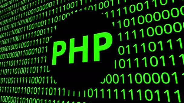 Digitale Animation Php Symbol Auf Binären Code Video — Stockvideo