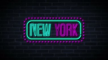 Nokta.k video animasyonlu neon New York tabelası. Tuğla duvar arkaplanı.