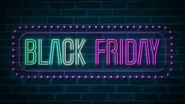 Neon Black Friday Sign Mit Dots Video Motion Animation Brick — Stockvideo