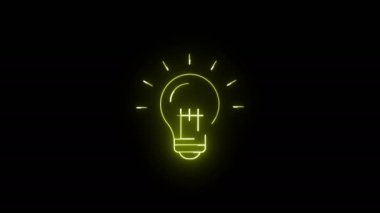 Ampul neon ışıklı çizgi simgesi siyah arkaplanda izole edildi. hareketli animasyon 4K Video