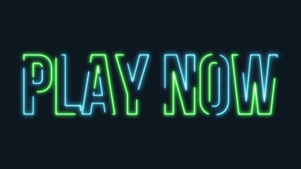 Giocare Ora Neon Testo Incandescente Sfondo Nero Video — Video Stock