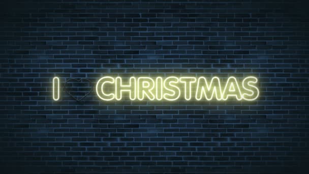 Hou Van Kerst Neon Gloeien Sign Brick Wall Video — Stockvideo