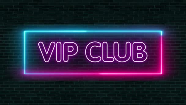 Vip Клуб Neon Glowing Sign Brick Wall Видео — стоковое видео