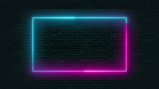 レンガの壁にアニメーションネオン輝くフレーム — ストック動画