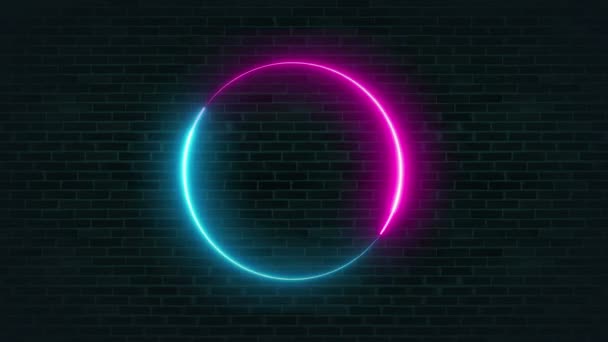 Cerchio Luminoso Neon Animato Telaio Muro Mattoni — Video Stock