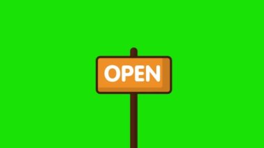 Açık işaret simgesi canlandırması - Vektör art 4K video. Basit hareket canlandırması. Daha Açıklayıcı Video için kullanılabilir. Yeşil arkaplan