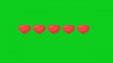Beş Kalpli Animasyon Beğeni: Yeşil arkaplandaki izole edilmiş video ve açıklayıcı video için kullanılabilir.