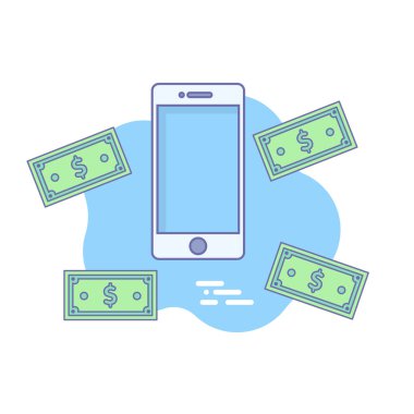 mobil ve dolar simgesi. Web UI, mobil upp, banner, poster.Vector illüstrasyonu için renkli düz vektör simgesi. Pastel renkleri.