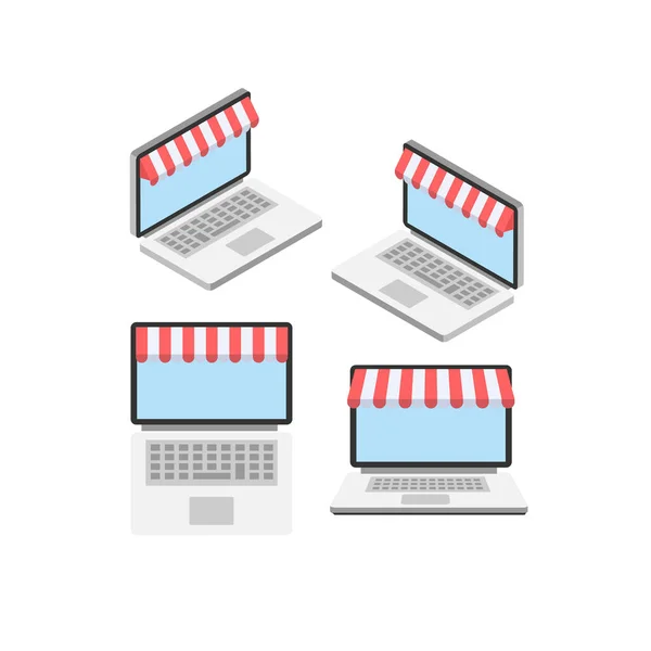 izometrik çevrimiçi alışveriş simgesi. Düz tasarım, vektör illüstrasyonu. Web UI için basit vektör simgesi..