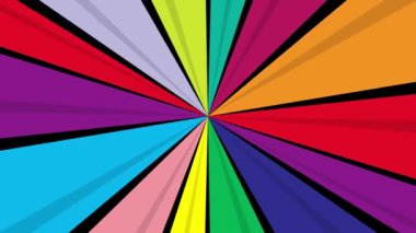 Pop-art tarzı videoda geçmişe dönük klasik ışınlarla çizilmiş arka plan. Çizgi roman arka planı. yıldız patlaması dönen arkaplan.