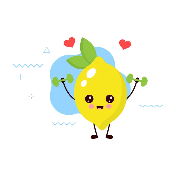 Симпатичні Щасливі Усміхнені Лимонні Персонажі Роблять Тренажерний Зал Фітнес Зbbells — стоковий вектор