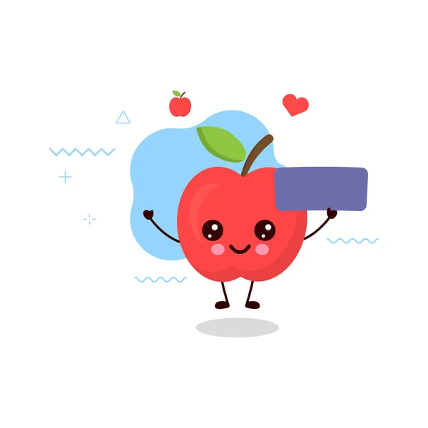 Lindo Personaje Sonriente Feliz Manzana Sosteniendo Sign Card Vacío Diseño — Archivo Imágenes Vectoriales