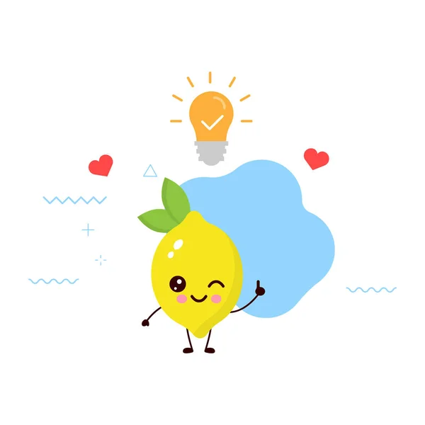 Lindo Personaje Feliz Limón Sonriente Consiguió Idea Con Bulb Card — Archivo Imágenes Vectoriales