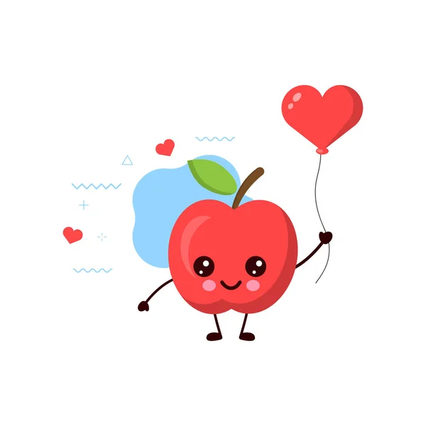 Jolie Pomme Souriante Avec Coeur Rouge Ballloon Card Poster Design — Image vectorielle