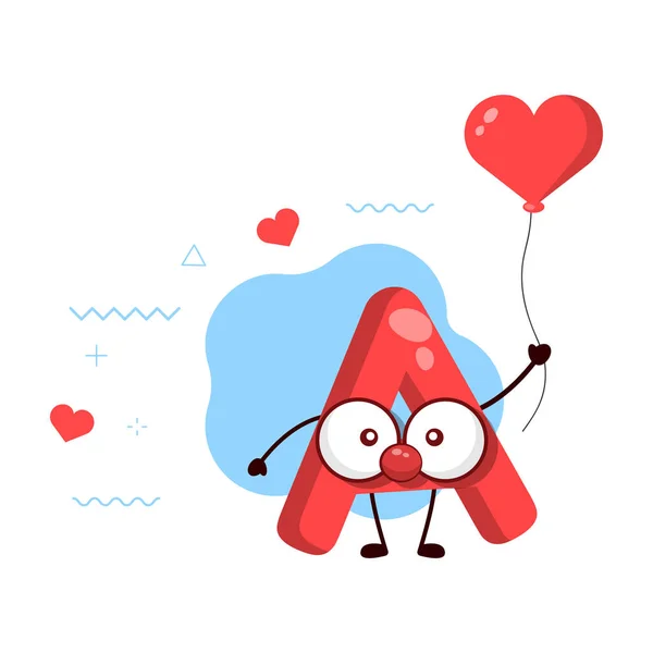 Mignon Sourire Heureux Lettre Avec Coeur Rouge Ballloon Card Poster — Image vectorielle