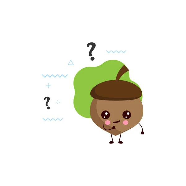 Soru işareti ya da poster desenli şirin palamut. Kawaii karikatür çizimi. Çocuklar için şirin illüstrasyon.