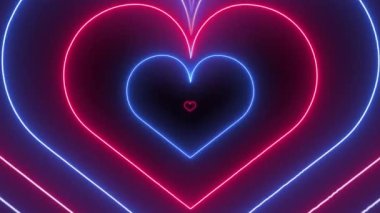 Soyut Neon Hearts arka planı. Kalp arka planı görüntüsü. Kusursuz döngü.