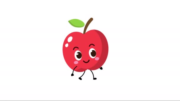 Rojo Manzana Carácter Caminar Animación Animación Con Canal Alfa Divertido — Vídeo de stock