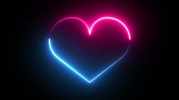 Neon Line Heart Animasjon Farger Rosa Blåaktig Hjerteanimasjon Trimstigeffekt Romantisk – stockvideo