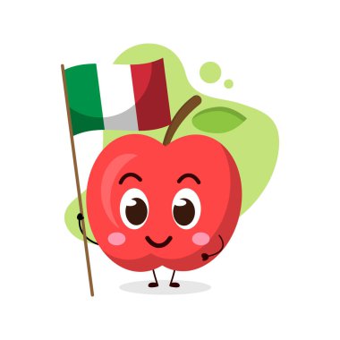 Şirin elma Alman bayrağını tutar. İş, tişört, çıkartma, kart ya da poster tasarımları için illüstrasyon. Kawaii karikatür çizimi..