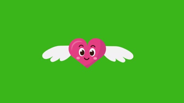 Κινούμενα Χαριτωμένο Χαρακτήρα Της Καρδιάς Καρδιά Φτερά Animation Green Φόντο — Αρχείο Βίντεο