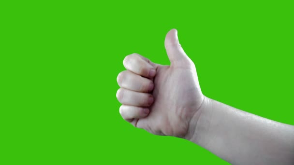 Palce Nahoru Zeleném Pozadí Close Ruka Muže Ukazující Palec Nahoru — Stock video