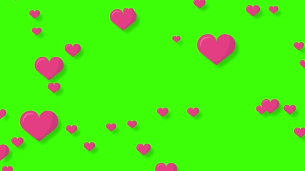 心脏背景动画 绿色背景上简单的浮心镜头 4K超高清运动图形动画 — 图库视频影像