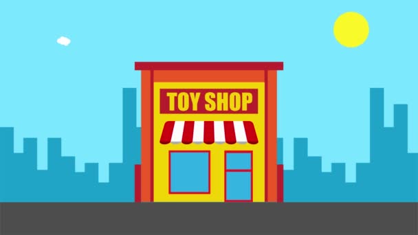 Loja Brinquedos Frente Fachada Exterior Animation Flat Design Toy Loja — Vídeo de Stock