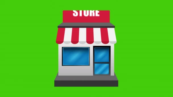 Store Building Icon Animation Animated Icon Green Screen Animation — Stock Video