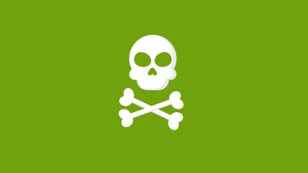Skull Crossbones Icon Animation Auf Dem Hintergrund Des Grünen Bildschirms — Stockvideo