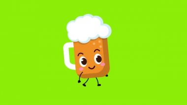 cute beer character walking animation. Animation on green background. funny beer walking video