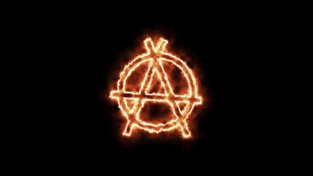 Brandende Anarchie Teken Vuur Vlam Animatie Geïsoleerd Zwarte Achtergrond — Stockvideo
