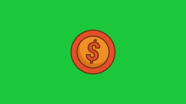 Dólar Moneda Icono Animation Green Croma Clave Fondo — Vídeo de stock