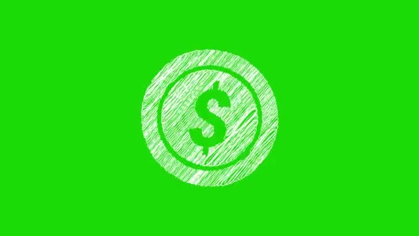 Handritning Dollar Mynt Ikon Animation Klottereffekt — Stockvideo