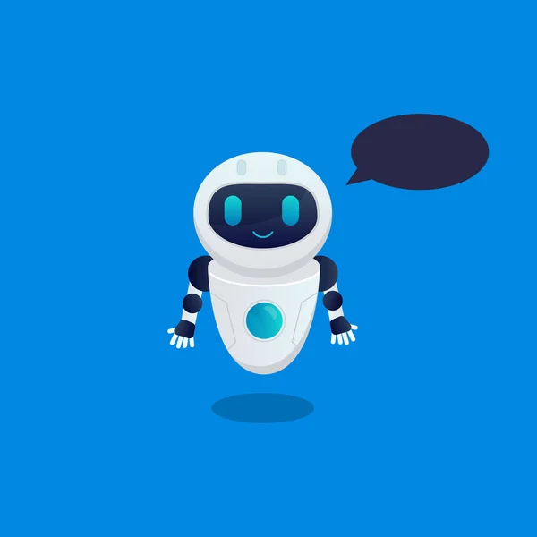 Konuşma baloncuğu ile sevimli gülümseyen mutlu robot.