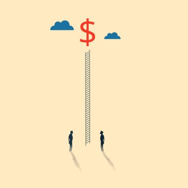 İş yatırım vektörü kavramı. Dolar işaretine bakan iki işadamı. Minimalizm kavramı.