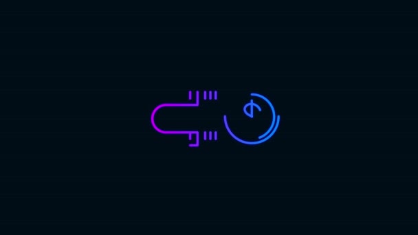 Power Coin Dollar Magnetisk Påverkan Linje Ikonen Animation Glowing Neon — Stockvideo