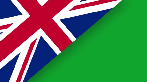 Verenigde Koninkrijk Vlag Overgang Animatie Groene Achtergrond — Stockvideo