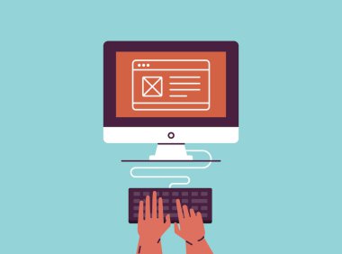 Web geliştirme, içerik pazarlama, dijital içerik, ui ux tasarım ve programlama, site geliştirme illüstrasyonu. Vektör illüstrasyonu