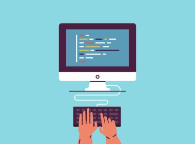 Programlama ve kodlama, web sitesi geliştirme. Vektör illüstrasyonu.
