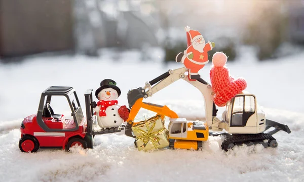 Samenstelling Van Een Model Van Speelgoed Graafmachines Een Magazijn Lader — Stockfoto